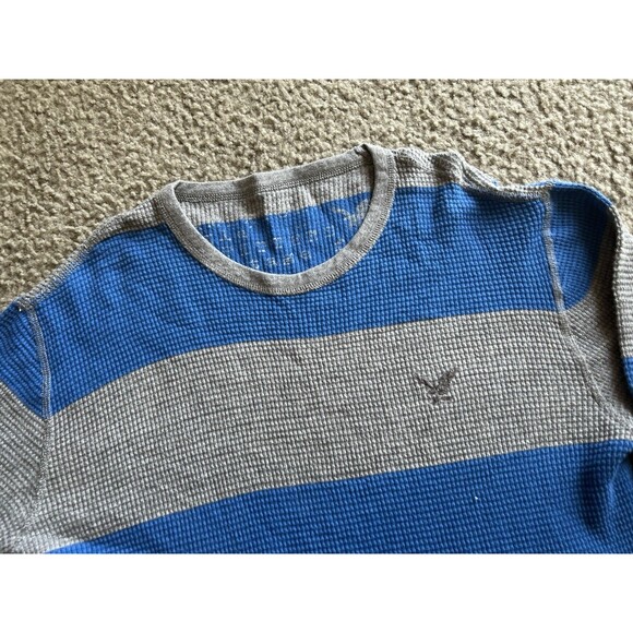 American Eagle Shirt Mens LARGE Long Sleeve Gray  Blue Waffle Knit - Picture 2 of 5